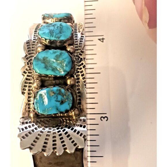 Vntg Signed Zuni 9pc Turquoise Watch Cuff Sterling 59g  (1585) - Picture 16 of 16